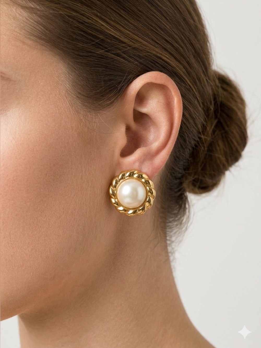 Vintage Faux Pearl Earrings | Gold Rope Frame 80s 90s Style